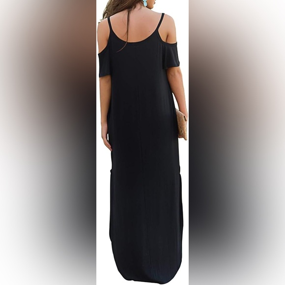 Cold Shoulder Maxi Split Dress w/ Pockets - Picture 5 of 9